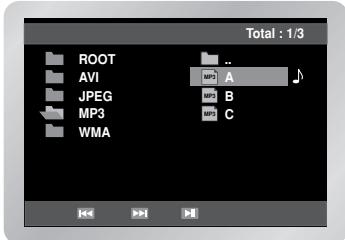 Total : 1/3 ROOT AVI JPEG MP3 WMA MP3 A MP3 B MP3 C