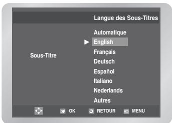 Langue des Sous-Titres Automatique English Français Deutsch Español Italiano Nederlands Autres Sous-Titre OK RETOUR MENU