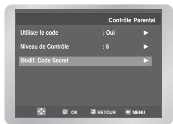 Contrôle Parental Utiliser le code : Oui Niveau de Contrôle : 6 Modif. Code Secret