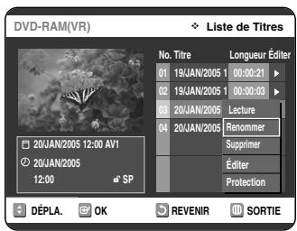SAMSUNG DVD-VR325 - Sélectionnez Renommer en déplaçant la barre de seLECTION à l'aide des touches ▲▼ puis appuyez sur OK ou sur ▷. L'écran Renommer apparait. - 1