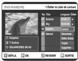 SAMSUNG DVD-VR325 - Sélectionnez dans la Liste de Lecture le titre que vous souhaitez supprimer en déplaçant la barre de seLECTION à l'aide des touches ▲▼, puis appuyez sur OK ou sur ▷. - 1