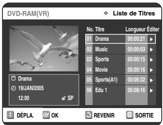 SAMSUNG DVD-VR325 - Appuyez sur la touche TITLE LIST. L'écran Nombre de Titres s'affiche. - 1