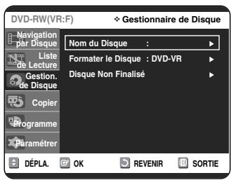 SAMSUNG DVD-VR325 - Appuyez sur les boutons ▲▼ pour sélectionner Gestion. de Disque, puis appuyez sur le bouton OK ou ▷. - 1