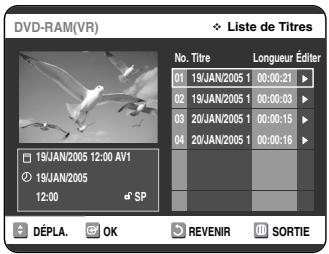 SAMSUNG DVD-VR325 - Appuyez sur la touche TITLE LIST. L'écran Nombre de Titres s'affiche. - 1