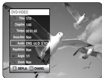 SAMSUNG DVD-VR325 - Sélectionnez Audio en déplaçant la barre de seLECTION à l'aide des touches ▲▼ ▲▶ puis selectionnez de la même façon la langue souhaïée. - 1