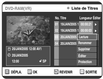 SAMSUNG DVD-VR325 - Sélectionnez le titre que vous souhaitez renomer en déplacant la barre de sélection à l'aide des touches ▲▼ puis appuyez sur OK ou sur ▷. - 1
