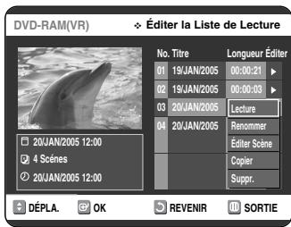 SAMSUNG DVD-VR325 - Sélectionnez dans la Liste de Lecture le titre que vous souhaitez renomer en déplaçant la barre de selection à l'aide des touches ▲▼, puis appuyez sur OK ou sur - 1