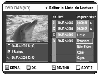 SAMSUNG DVD-VR325P - Appuyez sur les boutons  pour selectionner Renommer, puis appuyez sur le bouton OK ou L'écran Renommer s'affiche. - 1