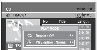 CD TRACK 1 Music List 01/15 No. Title Length PLAY MODE Repeat : Off Play option : Normal
