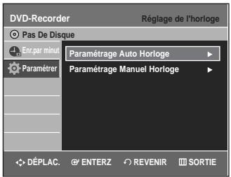 DVD-Recorder Réglage de l'horloge Pas De Disque Paramétrage Auto Horloge Paramétrage Manuel Horloge DéPLAC. ENTERZ REVENIR SORTIE