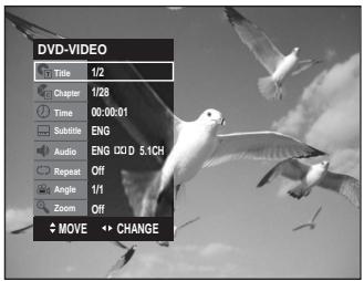 DVD-VIDEO Title 1/2 Chapter 1/28 Time 00:00:01 Subsite ENG Audio ENG D:0.5.1CH Repeat Off Angle 1/1 Zoom Off + MOVE ↔ CHANGE