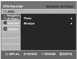 DVD-Recorder Navigation de Disque JPEG Navigation de Disque Photo En.par minut Musique Paramèrer DéPLAC. ENTERZ REVENIR SORTIE