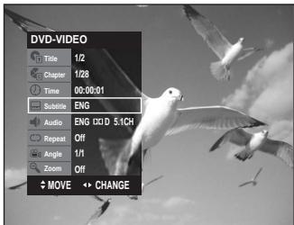 DVD-VIDEO Title 1/2 Chapter 1/28 Time 00:00:01 Subtitle ENG Audio ENG 10.0 D 5.1CH Repeat Off Angle 1/1 Zoom Off ↑ MOVE ↔ CHANGE