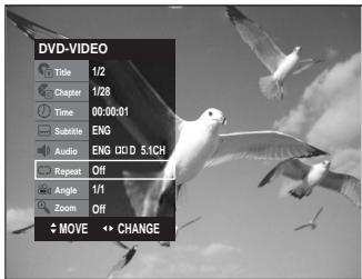 DVD-VIDEO Title 1/2 Chapter 1/28 Time 00:00:01 Subtitle ENG Audio ENG 00:00 5.1CH Repeat Off Angle 1/1 Zoom Off MOVE ↔ CHANGE