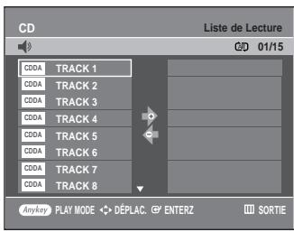 CD CD0A TRACK 1 CD0A TRACK 2 CD0A TRACK 3 CD0A TRACK 4 CD0A TRACK 5 CD0A TRACK 6 CD0A TRACK 7 CD0A TRACK 8 CD0A TRACK 1 Anykey PLAY MODE DEPLAC ENTERZ SORTIE Liste de Lecture QD 01/15