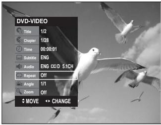 DVD-VIDEO Title 1/2 Chapter 1/28 Time 00:00:01 Subtable ENG Audio ENG QD D 5.1CH Repeat Off Angle 1/1 Zoom Off ↑ MOVE ↔ CHANGE