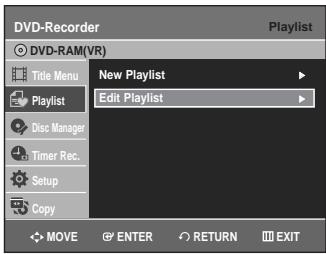 DVD-Recorder Title Menu Vita New Playlist Edit Playlist Playlist Disc Manager Timer Rec. Setup Copy MOVE ENTER RETURN EXIT
