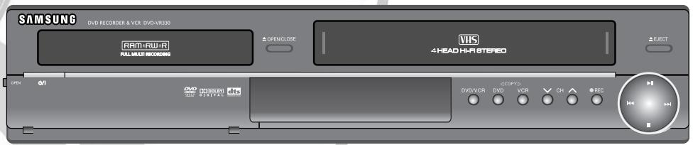 SAMSUNG DVD RECORDER & VCR DVD-VR330 RPM-RWR FULL MOUNT RECORDING Δ OPEN/CLOSE VIS 4HEAD H/R STEREO Δ ELECT OPEN V1 DVD RMSOFT DVD RPT12A MINTU Δ COMP/D- DVD/VCR DVD VCR CH ▲ REC 144 →+H