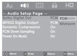 SAMSUNG DVD-H1080B - Setting Up the Audio options - 2