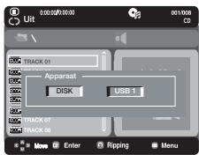 01:00:00:00:00 001708 CD TRACK 01 Apparaat DISK USB 1 TRACK 07 TRACK 06 Move Enter Ripping Menu