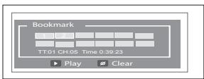 Bookmark 1 2 TT:01 CH.05 Time 0:39:23 Play Clear