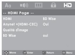-- HDMI Page -- HDMI BD Wise Anynet +(HDMI-CEC) Oui Qualité d'image BD Wise oui