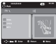 Aus WMA JPEG MP3 001/003 Move Enter Return Menu