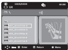 00:00/00:00 001,005 001_divx615b-8 002_divx505b-8 003_divx502p-8 004_divx412p-8 001_divx511d-8 Move Enter Return Menu