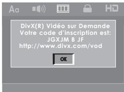DivX(R) Vidéo sur Demande Votre code d'inscription est: JGXJM B JF http://www.divx.com/vod OK