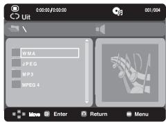 Uit WMA JPEG MP3 MPEG 4 Move Enter Return Menu