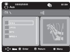 Aus 00:00:00:00:00 WMA JPEG MP3 MPEG 4 Move Enter Return Menu