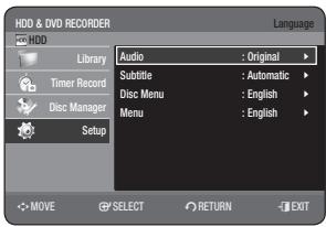 SAMSUNG DVD-HR773A - SETTING UP THE LANGUAGE OPTIONS - 1