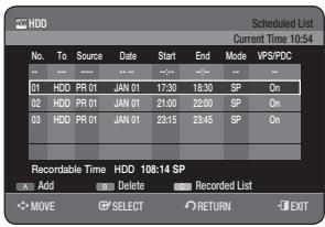 SAMSUNG DVD-HR775A - Editing the Scheduled List - 1