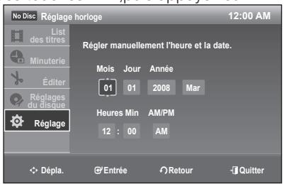 SAMSUNG DVD-R170 - Réglage de l'horloge manuellement - 5