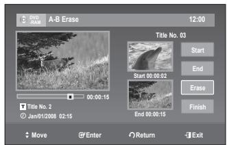 SAMSUNG DVD-R170 - Erasing a section of a Title (A-B Erase) - 5