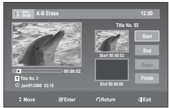 SAMSUNG DVD-R170 - Erasing a section of a Title (A-B Erase) - 4