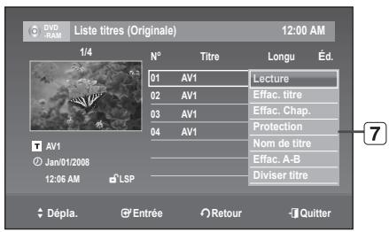 SAMSUNG DVD-R170 - Éléments de l'écran de la Liste de Titres - 2