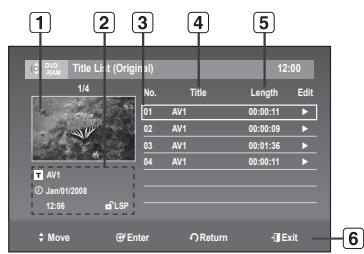 SAMSUNG DVD-R170 - Title List Screen Elements - 1