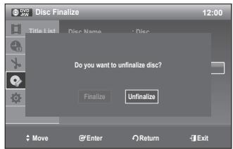 SAMSUNG DVD-R170 - Unfinalizing a disc (V/VR mode) - 2