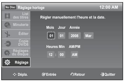SAMSUNG DVD-R174 - Réglage de l'horloge manuellement - 1