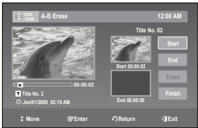 SAMSUNG DVD-R174 - Erasing a section of a Title (A-B Erase) - 4
