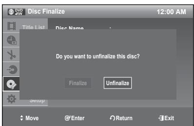 SAMSUNG DVD-R174 - Unfinalizing a disc (V/VR mode) - 2