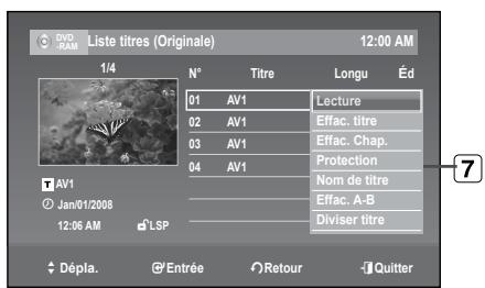 SAMSUNG DVD-R174 - Éléments de l'écran de la Liste de Titres - 2
