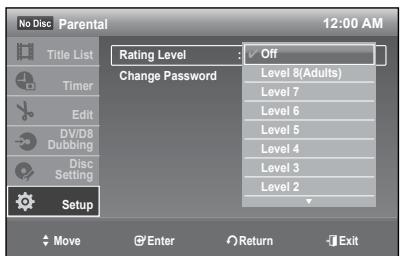 SAMSUNG DVD-R174 - Setting the Rating Level - 1