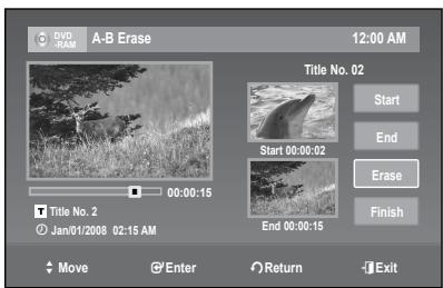 SAMSUNG DVD-R174 - Erasing a section of a Title (A-B Erase) - 5