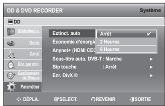 SAMSUNG DVD-SH895 - Réglage de la mise hors tension automatique - 1