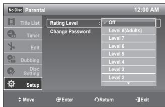 SAMSUNG DVD-VR375 - Setting the Rating Level - 1