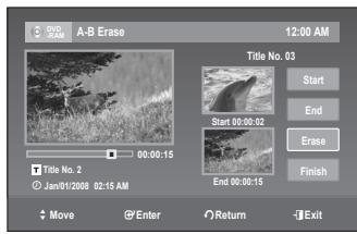SAMSUNG DVD-VR375 - Erasing a section of a Title (A-B Erase) - 5