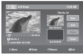 SAMSUNG DVD-VR375 - Erasing a section of a Title (A-B Erase) - 4