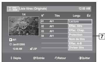 SAMSUNG DVD-VR375 - Éléments de l'écran de la Liste de Titres - 2